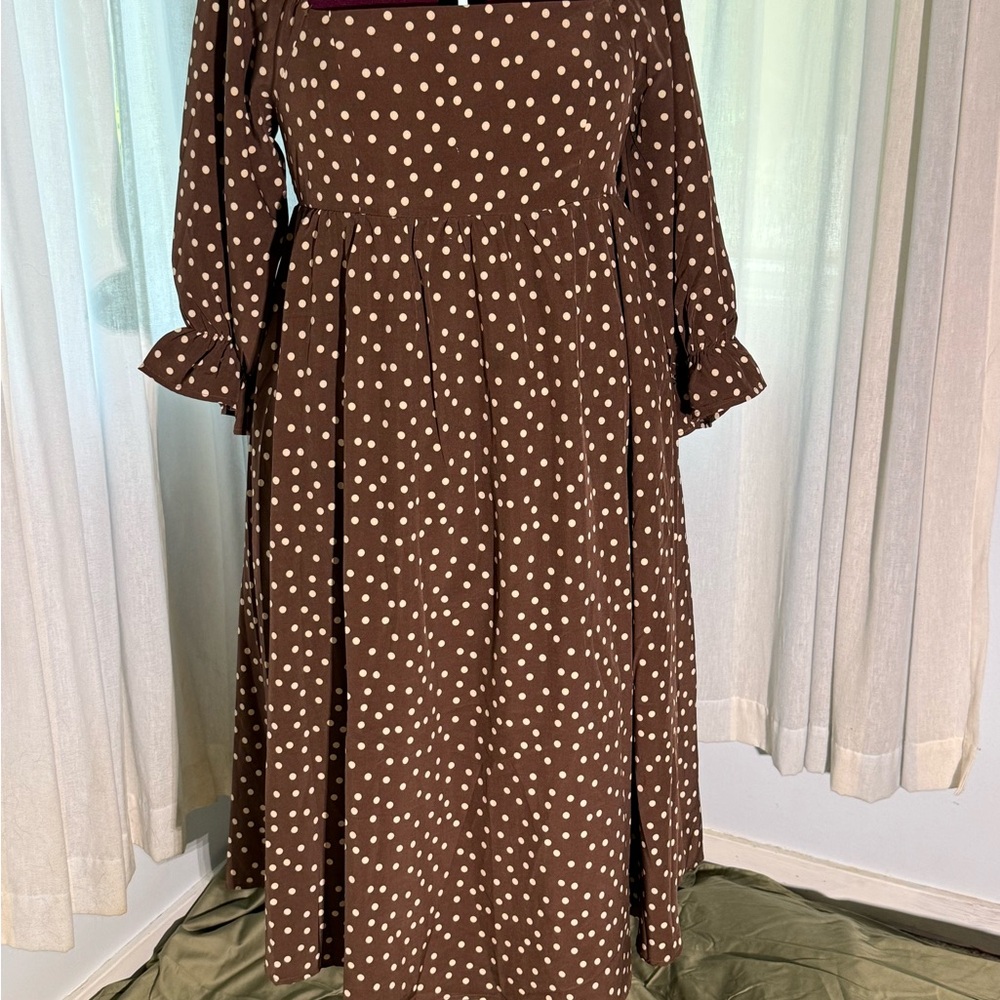 Entro Brown & Cream Polka Dot Midi Dress